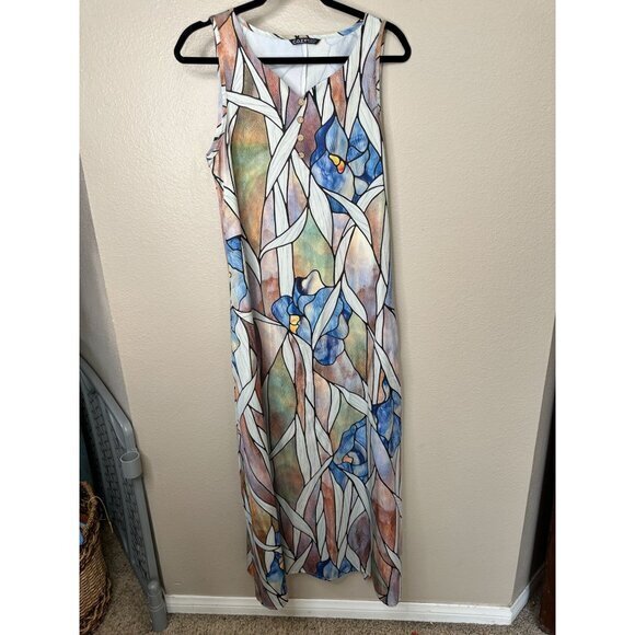 C.O.Z.Y. Womens Purple Dress Small sleeveless stain glass pockets maxi polyester - Picture 1 of 11